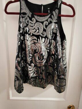 Design Lab Silver Sequin Scroll Paisley Tank Top - Size Medium